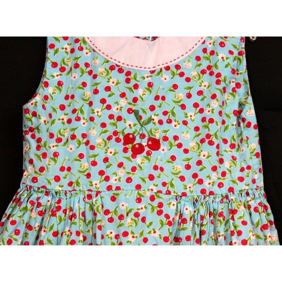 Strasburg Blue Cherry Dress sz 7/8 Summer Sleeveless Embroidered Spring TLC - Picture 3 of 8